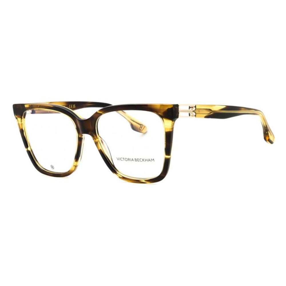 Victoria Beckham Eyeglasses Square Full Rim, Striped Khaki Frame and Clear Demo